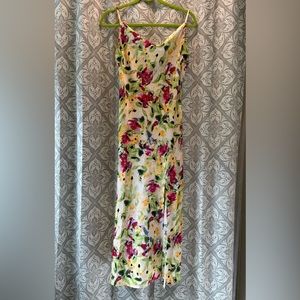 Paper Heart Floral Satin Slip Dress with Slit at Bottom Size M